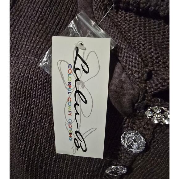 Lulu B Fringed Crochet Sweater Cardigan Women's Sparkle Buttons Boho Brown - Picture 7 of 10